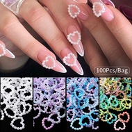 100Pcs/Bag Hollow Heart Pearl Nail White Pink Purple Pearl Decoration DIY Nail Crafts Charm Nail Art