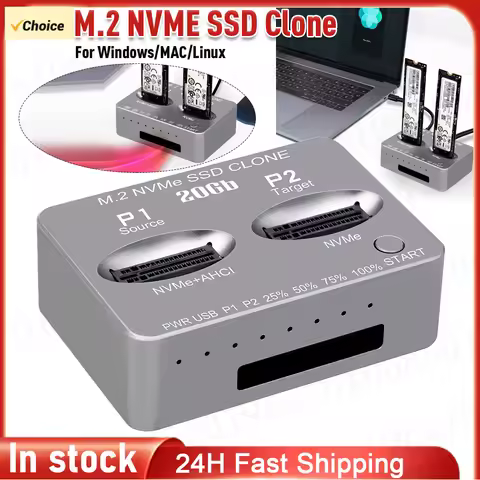 Dual-Bay M.2 NVME SSD Clone USB3.2 Type C M.2 SSD Enclosure Gen2X 20Gbps Solid Disk Case M.2 M.3 NVM