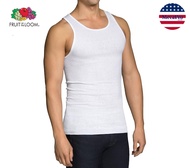 Fruit of the Loom® Mens Tag-Free Tank A-Shirt Classic Fit เสื้อกล้าม แขนกุด สีขาว ผ้าคอตตอน ไร้แท็ก