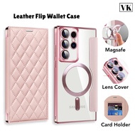 Flip Leather Magsafe Case For Samsung Galaxy S25 S24 S23 S22 Ultra 5G S24FE S23FE S25 Plus S24 Plus 