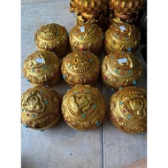 Buddha-shaped alms Bat Vase, Diameter 11cm, Weight 0.9kg, Made of Pure Brass with Stone