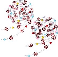 Christmas Wooden Bead Garland Christmas Tree Wood Candy Garland Red and White Peppermint Candy Beade