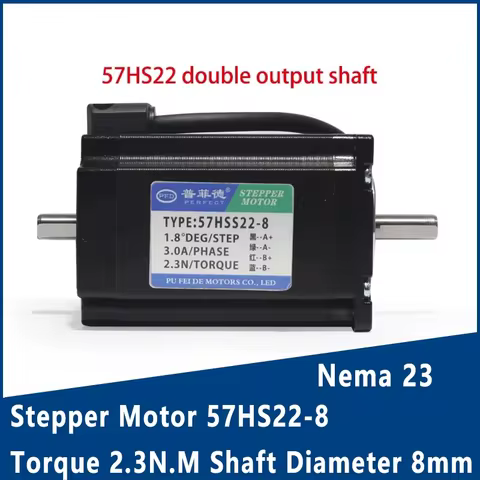 Nema 23 Stepper Motor 57HS22 Torque 2.3N.M Shaft Diameter 8mm Double Output Shaft Step Angle 1.8 ° D