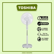 Toshiba White 16" 5 Blades Stand Fan with 2 Hour Timer, F-LSA10(W)SG