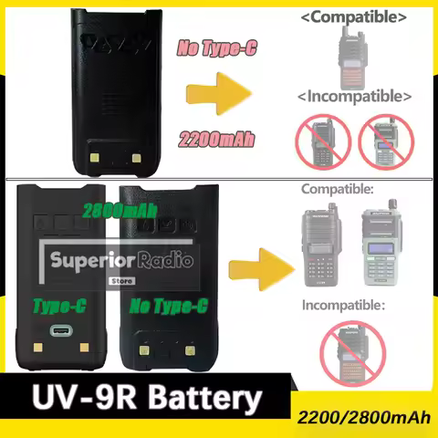 Baofeng UV-9R Pro Walkie Talkie Li-ion Battery Original 2200mAh 2800mAh High Capacity 3 Versions Opt