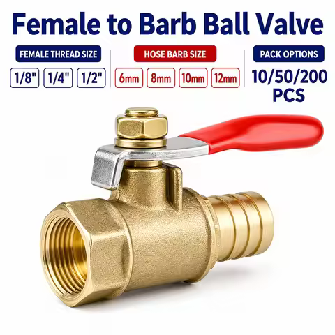 Brass Ball Valve Female to Barb 1/8 1/4 1/2 Inch Thread to 6mm 8mm 10mm 12mm Hose Tail Pipe Coupling