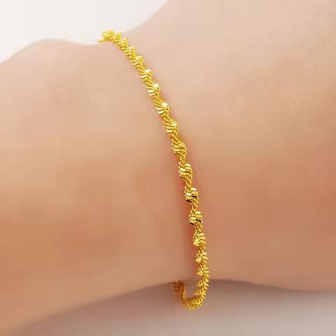 promotion sale Pure Gold Color 2mm water wave chain bracelet, Wholesale Fashion Original Gold Plated
