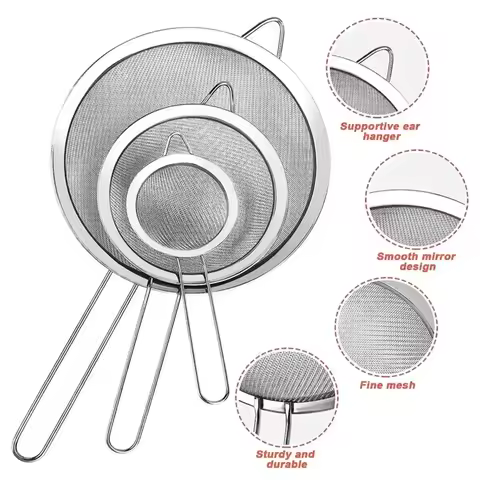 1PC Stainless Steel Fine Mesh Strainer Flour Sifter For Baking With Handle Flour Sieve Sifter Baking