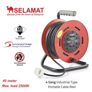 Selamat 2K344-40M 40m x 4 Gang 10A Heavy Duty Industrial Cable Reel SIRIM