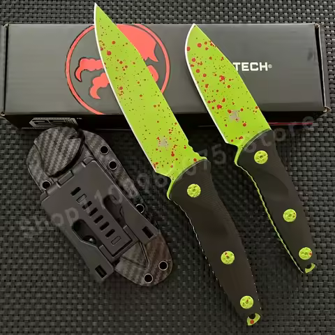 1pc Outdoor Knife Green 8Cr13Mov Blade Black Nylon Fiber Handle Multifunctional Camping Portable Bar