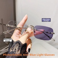 Silver Rimless Plain Y2K Stylish Glasses For Women