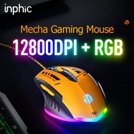 INPHIC W6 RGB Wired Gaming Mouse 12800DPI Optical Mouse 6 Programmable Buttons 1000Hz USB Laptop PC Mouse for Windows 7/8/10/XP