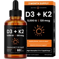 NutraChamps Vitamin D3 K2 Drops, Liquid Vitamin D3 5000 IU & K2 D3 with MK7, Vitamin D Drops for Kid