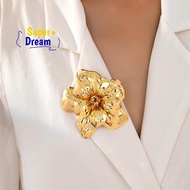 BD9K <Dream-t> Women Large Statement 3D Layered Golden Flower Brooch Bold Retro Statement Elegant Co