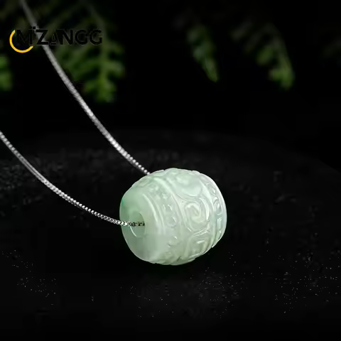 Natural Myanmar Jadeite Road Lutong Pendant Ladies 925 Silver Transshipment Bead Necklace Hand-carve