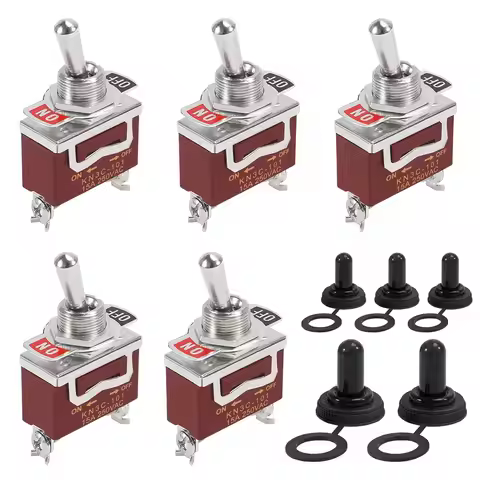 5pcs Waterproof Toggle Switch 2 Pin 12V DC 30A Heavy Duty Marine Toggle Switches SPST ON Off Switch 