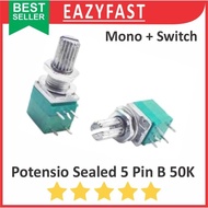 HIJAU Potentiometer Sealed Switch B50K 50K B 50K Ohm 5P 5 P Pin Mono Leg Potentiometer Potentiometer
