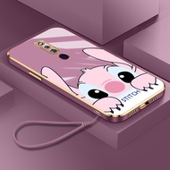 Casing OPPO F11 Pro F5 F7 Cartoon Couple Pink Stitch Phone Case Plating Square Edge Cover Full Len P