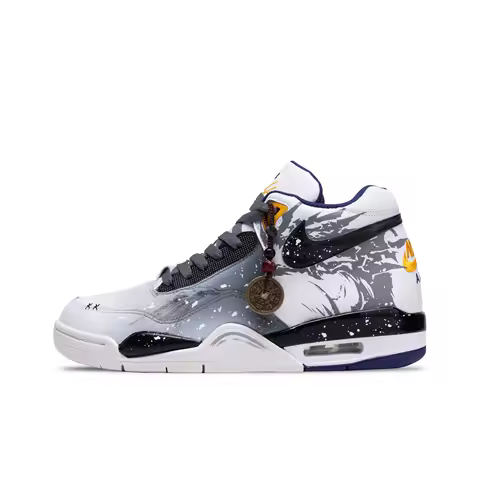 Nike Flight Legacy Long Yin Mid top Vintage Basketball Shoes Men's Black White Gray BQ4212-102(Team6