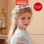 Golden Flower Girl Headpiece Floral Crown With Faux Pearl Hair Accessories for Baptism