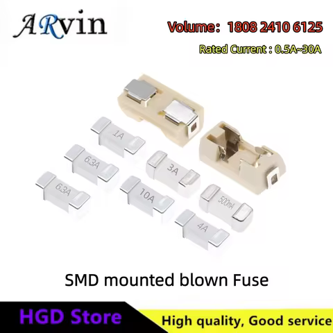 10PCS SMD mounted blown Fuse 1808 2410 6125 Package 0.5A 1A 2A 3A 4A 5A 8A 10A 15A 30A 125V 220V 250