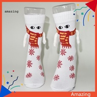 [AM] Cute Christmas Couple Socks Comfortable and Breathable Couple Socks Fun Magnetic Couple Socks Christmas Gift Soft Comfortable Hold Hands Design Elastic Socks 2 Pairs