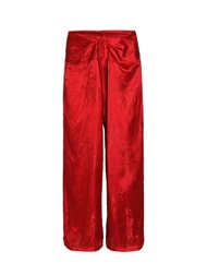 กางเกงแพรแท้รุ่นเอวปล่อย กางเกงผ้าแพรจีนโบราณ (สีแดงสด)
