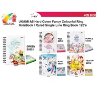 UKAMI A5 Hard Cover Fancy Colourful Ring NoteBook / Ruled Single Line Ring Book 120's Pages
