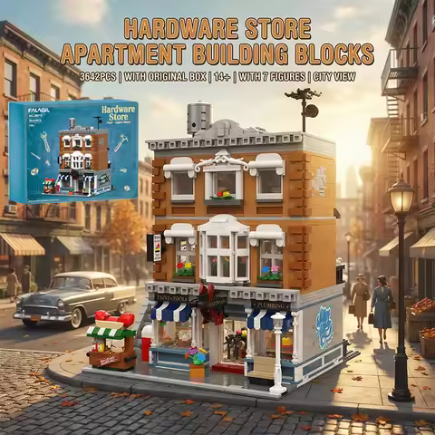 Hardware Store 7 Figures House Modular Buildings Blocks City View Architecture Brick Model Kit Toys 