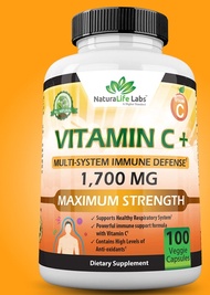 NatureLife Labs Vitamin C 1,700 MG with Vitamin D3, Zinc , 100 Veggie Capsules (No.700)