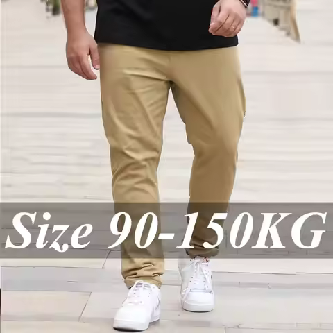 Plus Size 36-50 Men's Pants Straight Cut Cotton Slack Casual Trousers Khaki Black Long Pants Fashion