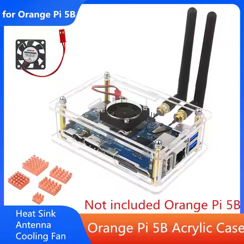 Orange Pi 5B Acrylic Case Transparent Enclosure Clear Shell Optional Cooling Fan Copper Aluminum Hea