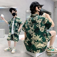 SANLIN beach outfit for kids boy hawaiian outfit for Boy Kid floral polo terno summer shirt