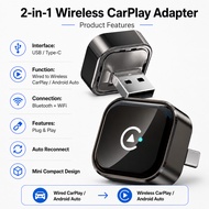 2 in 1 Wireless CarPlay Adapter USB/Type-C Car Dongle, Mini CarPlay Box Plug and Play, For