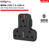 Mymosh Energyplug 6 In 1 USB-C & USB-A PD/QC 3-Way Wall Outlet Extender Fast Charging Extender (20W)