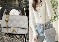 低價🥳Chanel 24p cf mini Handbag grey medium size 愛心 心心 調節扣 方胖子 20cm 灰色 金扣 荔枝紋 牛皮 (非25c 羊皮) 聖誕禮物