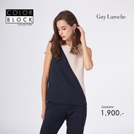 Guy Laroche เสื้อผู้หญิง King suiting color block แขนกุด ตัดต่อ สีกรม (GAGINV)