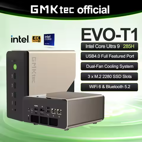 GMKtec AI Mini PC EVO-T1 Intel Core Ultra 9 285H Win11 Pro M.2 SSD Wifi6 BT5.2 64GB LPDDR5 1TB SSD P