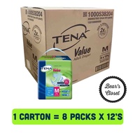 [READY STOCK] Tena Value Adult Diapers Disposable Pampers (M) 1 Carton= 8 Packs x 12’s