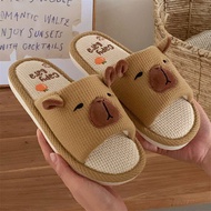 XIXITIAO Kapibara Linen Slippers Four Seasons Breathable Cotton Linen Indoor Sandals Slippers