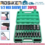 20pcs 1/2 Inch Long Impact Socket Set Deep Socket Spanar Box Set 8mm - 32mm Impact Wrench Socket Too