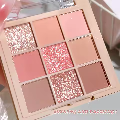 Shiny 9 Color Eyeshadow Palette Shiny Pearly Glitter FinishBrown Coral Chocolate Golden Eyeshadow Pa