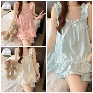 Korean-style summer women's pajamas set with 2-piece top, padded chest, cute princess style padded p
