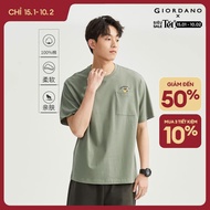 Giordano áo thun nam cổ tròn cotton 100% tay ngắn dệt kim thêu hình con gấu Free Shipping 01023439