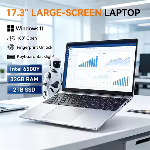 New Arrival 17.3 Inch HD Laptop Intel 6500Y 32GB 1TB/2TB Win11 Ultra Thin Portable Business Office C