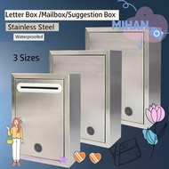 MIHAN Mailbox, Stainless Steel Waterproof Letter Box,  3 Sizes with Locks Ballot Box Outdoor
