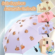 Cute Capybara Umbrella Folding Automatic UV Protection Automatic Umbrella Black Coated Umbrella