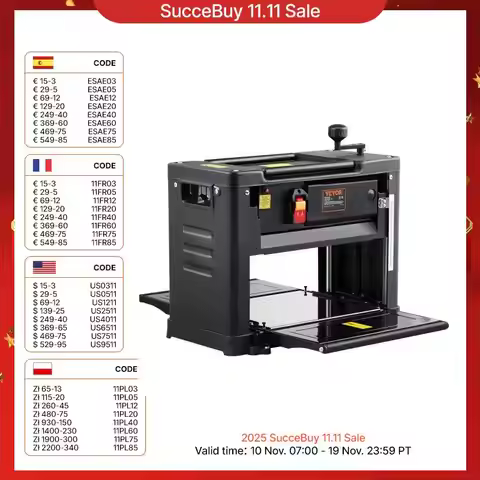 SucceBuy Thickness Planer 13inch Benchtop Planer with Two-Blade 15Amp 1800W Powerful Motor Low Noise
