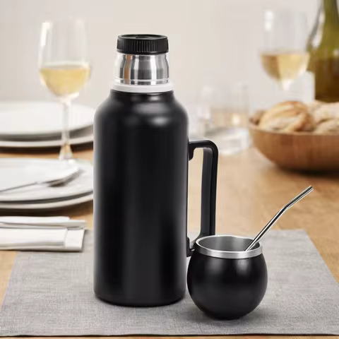 1.3L Yerba Mate Thermal Bottle Double-Walled with Straw Thermos Flask Stainless Steel Leak-proof Ins