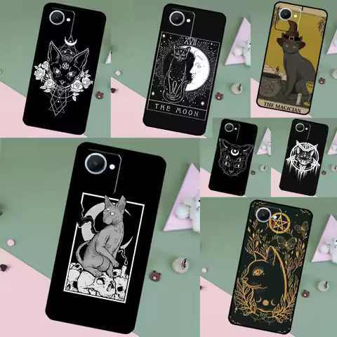 Moon Tarot Witch Cat Case For Realme C55 C67 C61 C75 C53 C51 C21Y C25S GT 6 6T 5 GT7 Pro 10 11 12 13